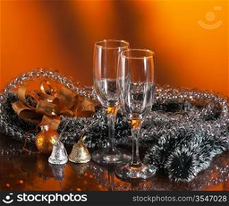 two glasses of wine and Christmas decoration