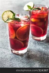 Two glasses with Spanish fruit Sangria