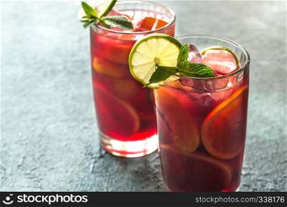 Two glasses with Spanish fruit Sangria