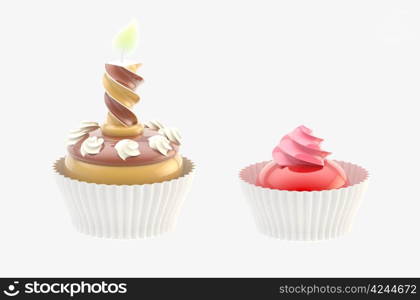 Two glossy bright cakes isolated on grey