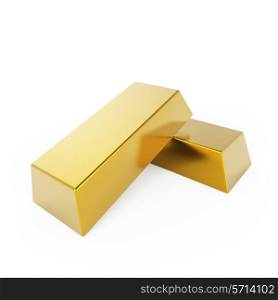Two gold bars isolated on white background.