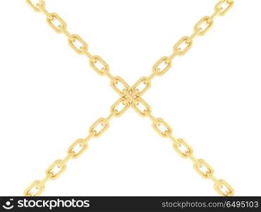 Two gold chains are connected together.. Two gold chains are connected together. 3d rendering.