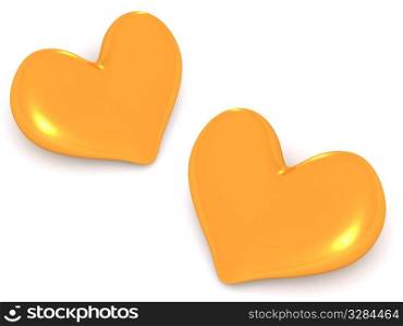 two gold hearts on white. 3d