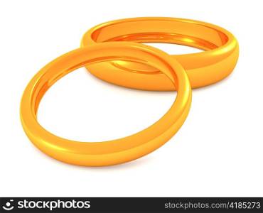 two gold rings. 3D wedding