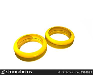 Two gold rings on the isolated white background