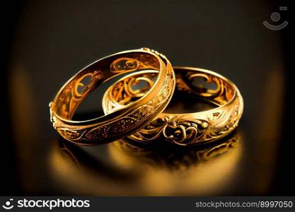  Two golden beautiful  rings.  Generative AI
