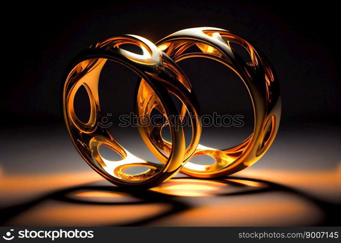  Two golden beautiful  rings.  Generative AI
