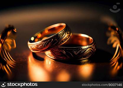  Two golden beautiful  rings.  Generative AI 