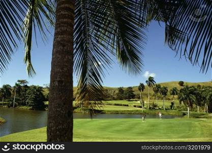 Two golfers playing golf at Fountain Valley Golf Course, St. Croix, U.S. Virgin Islands