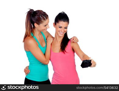 Two good friends getting a photo isolated on a white background