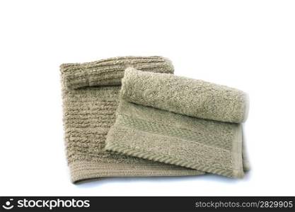 Two gray towels isolated on white background.