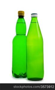 two green bottle isolated