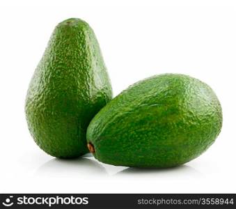 Two Green Ripe Avocado Isolated on White Background