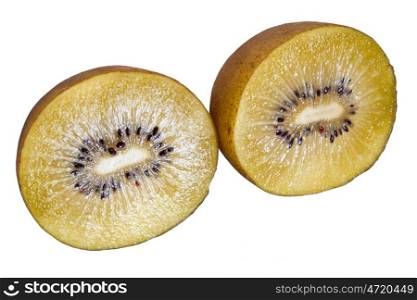 Two half ripe fresh kiwi isolated on white background