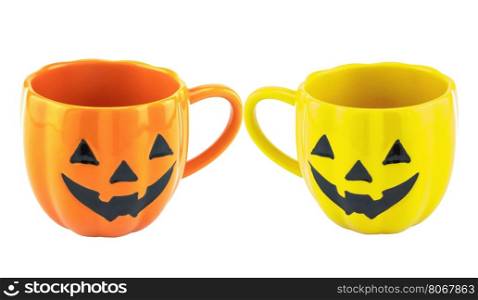 Two Halloween empty cups isolated over white
