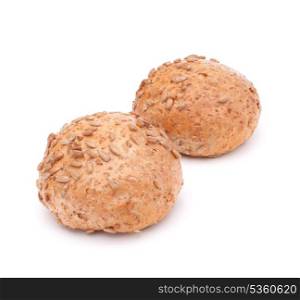 Two hamburger bun or roll with sesame seeds isolated on white background cutout