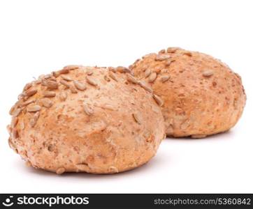 Two hamburger bun or roll with sesame seeds isolated on white background cutout