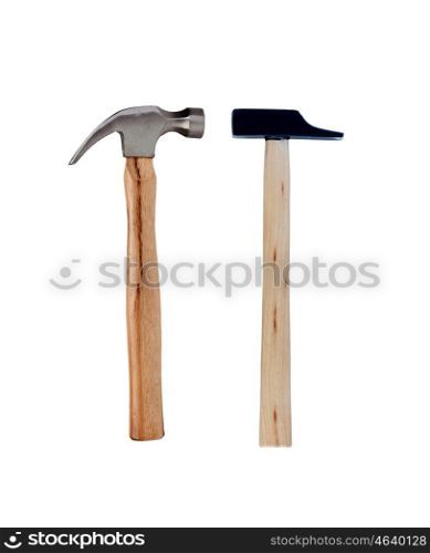 Two hammer metal and wood isolated on a white background