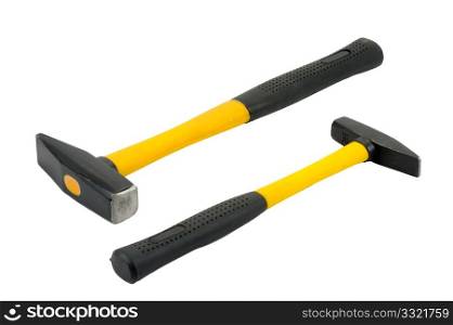 Two hammers of different sizes on a white background, isolated.