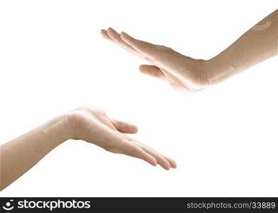 two hands isolated on white created a copy space