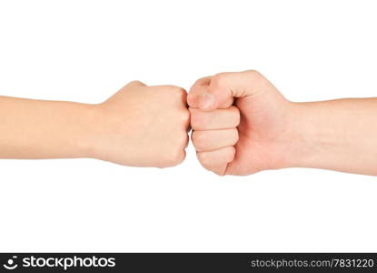 Two hands: man and woman, isolated on white