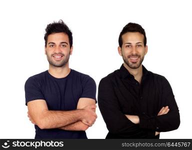 Two handsome black men isolated on a white backgroung