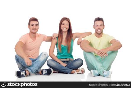 Two handsome boys with a beautiful girl isolated on a white background
