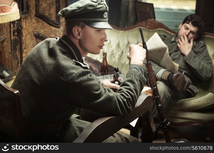 Two handsome german soldiers during the break