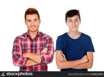 Two handsome guys isolated on a white background