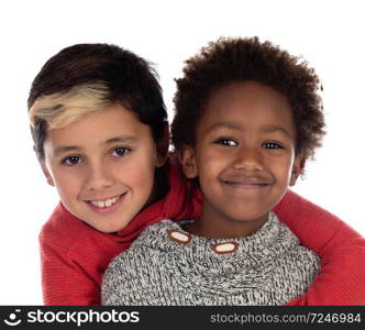 Two happy brothers isolated on a white background