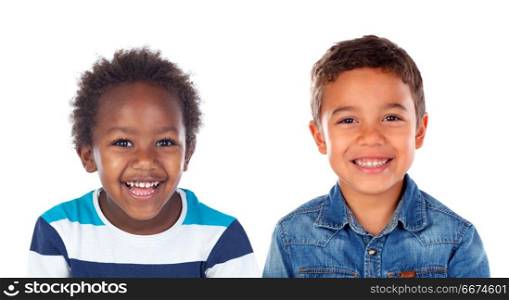 Two happy brothers . Two happy brothers isolated on a white background