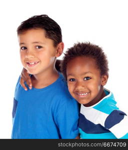 Two happy brothers . Two happy brothers isolated on a white background