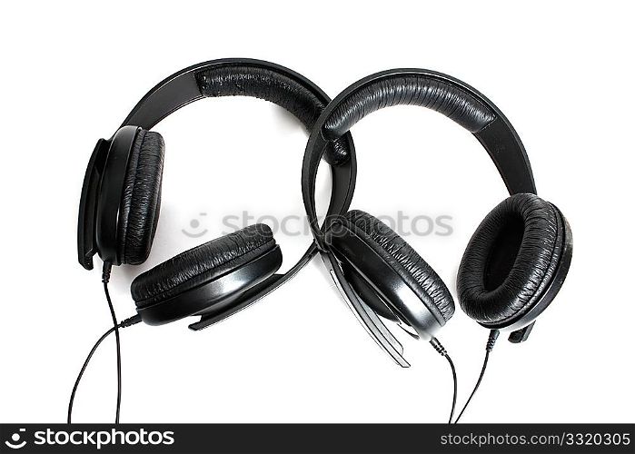 Two headphones isolated on a white background