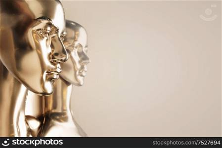 Two heads of human golden scupltures