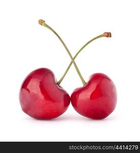 Two heart shaped cherry berries isolated on white background cutout