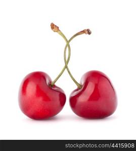 Two heart shaped cherry berries isolated on white background cutout