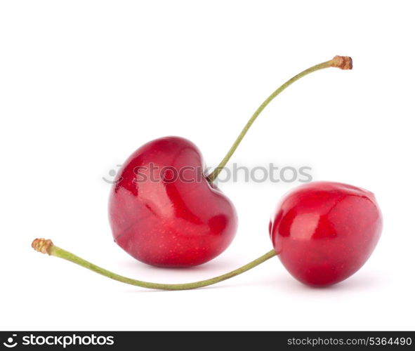 Two heart shaped cherry berries isolated on white background cutout