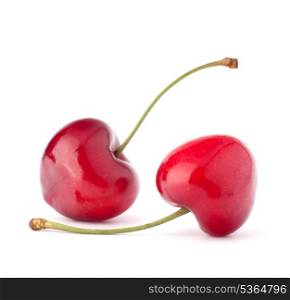 Two heart shaped cherry berries isolated on white background cutout