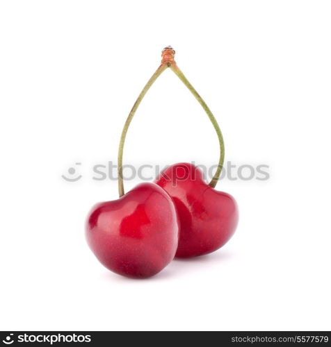 Two heart shaped cherry berries isolated on white background cutout