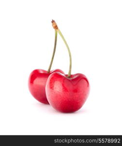 Two heart shaped cherry berries isolated on white background cutout