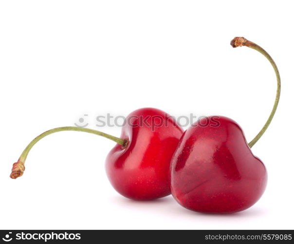 Two heart shaped cherry berries isolated on white background cutout