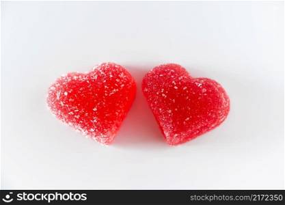 Two heart shaped marmalades on a white background. Symbol of love for Valentine&rsquo;s Day.. Symbol of love for Valentine&rsquo;s Day.