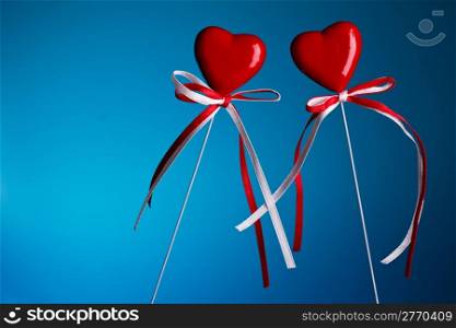 Two hearts on stick with copy-space
