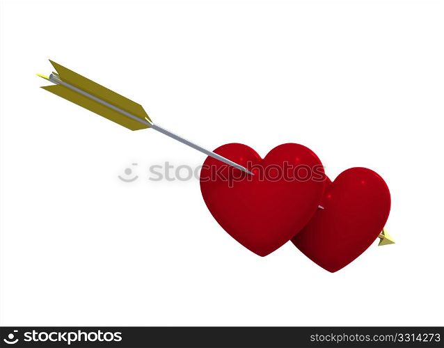 Two hearts pierced by an arrow, 3D render
