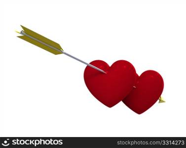 Two hearts pierced by an arrow, 3D render