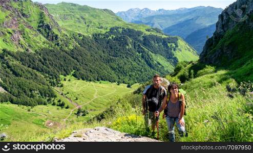 two hikers on the trail of the french Pyrenees