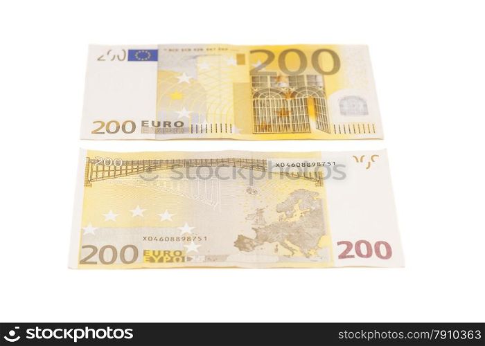 Two hundred euro banknotes isolated on a white background