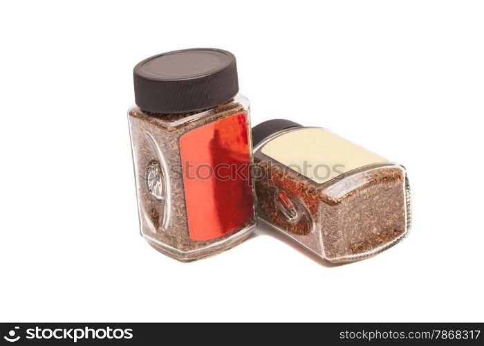Two jars of instant coffee isolated on white