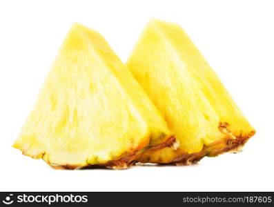 two juicy pineapple slices, isolated on white background. Yellow Pineapple Slices