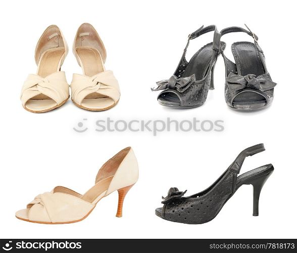 Two kinds of female shoes on white - front and side view